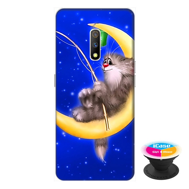 Ốp lưng dành cho điện thoại Realme X hình Khỉ Ngủ Dưới Trăng - tặng kèm giá đỡ điện thoại iCase xinh xắn - Hàng chính hãng