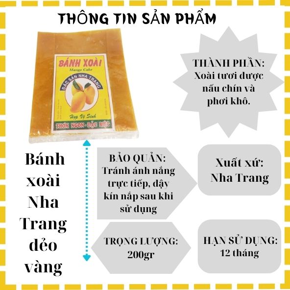 Đặc Sản Nha Trang - Bánh Xoài Nha Trang, Loại Vàng Dẻo, Bánh Hình Vuông Có Thêm Mạch Nha, Thơm Thơm - Seavy Gói 200g