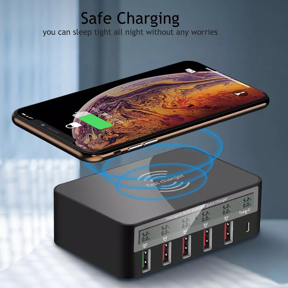 Sạc báo dòng 818F hỗ trợ sạc không dây có cổng sạc nhanh QC3.0