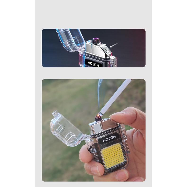 Bật Lửa Điện Trong Suốt Chống Nước Sạc USB-Type C - Tích Hợp Đèn Pin Siêu Sáng 3 Chế Độ