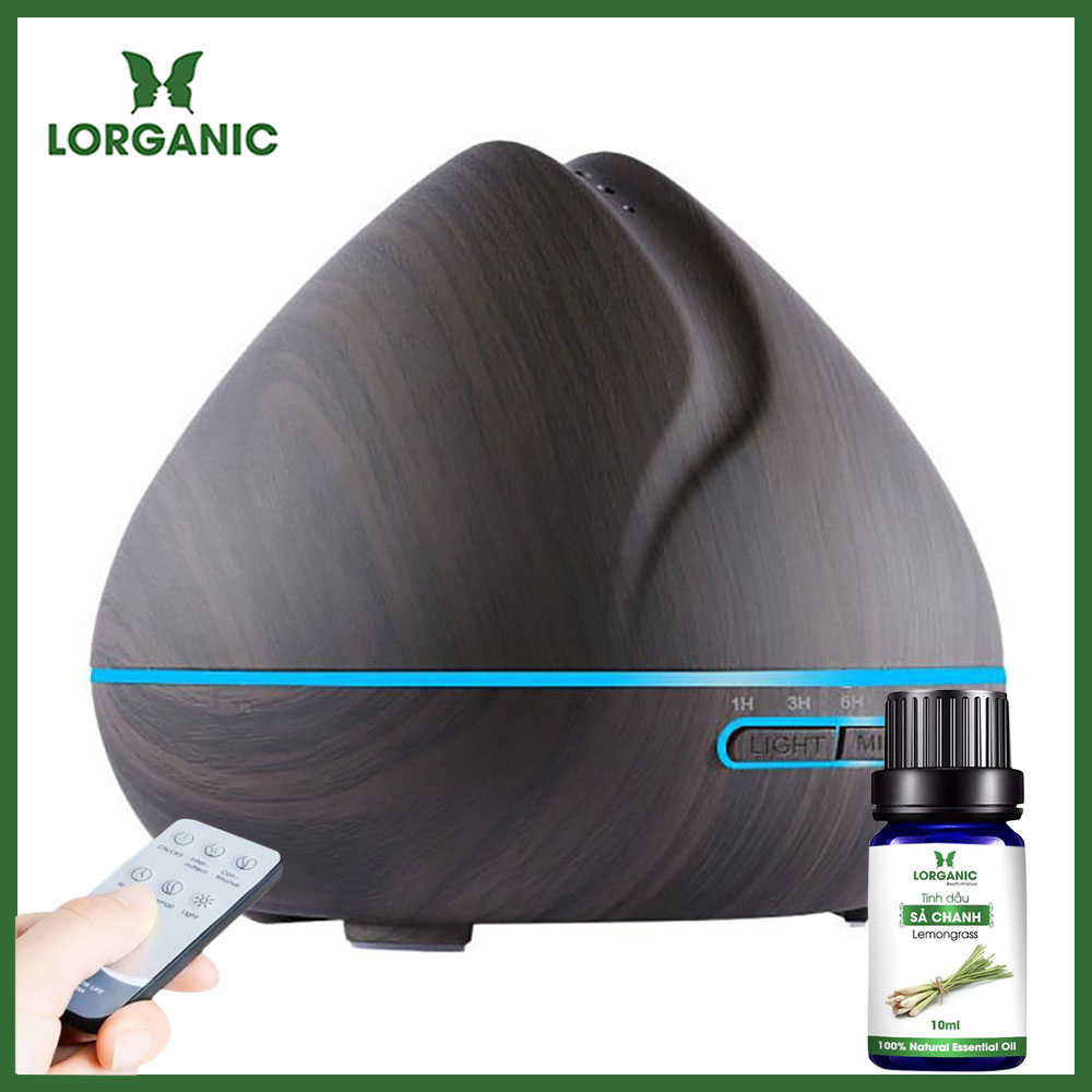 Combo máy khuếch tán/ máy xông tinh dầu Lorganic quả đào FX2059 + tinh dầu sả chanh Lorganic LGN0367/ Thích hợp xông phòng diện tích 15-40m2.