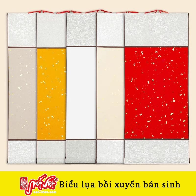 Biểu lụa bồi giấy xuyến 32x75cm dùng viết thư pháp, vẽ tranh thuỷ mặc nhiều màu sắc