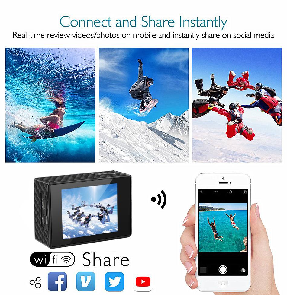 Camera hành động Ultra HD 4K 60fps WiFi 2.0 inch 170d dưới nước không thấm nước Máy ảnh Video Ghi máy Sport Sport Cam điều khiển điều khiển từ xa