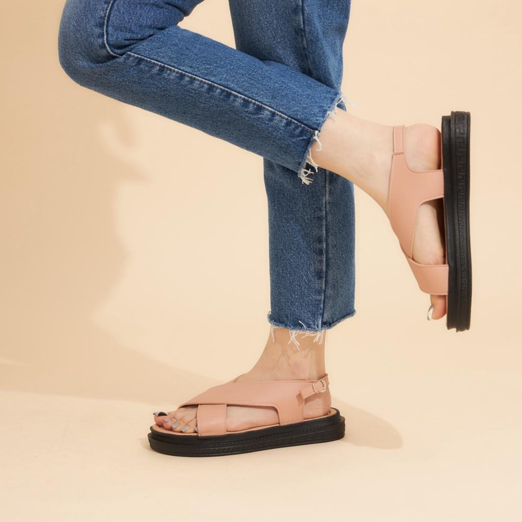 Giày Sandal Nữ MWC 2972 - Giày Sandal Quai Chéo Basic Đế Bằng Tôn Dáng Thời Trang