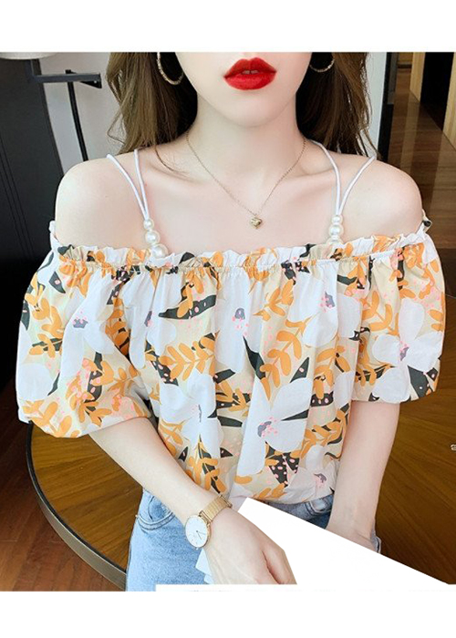 Áo Kiểu Nữ Kate Hàn Quốc Trễ Vai Đính Hạt In Hoa