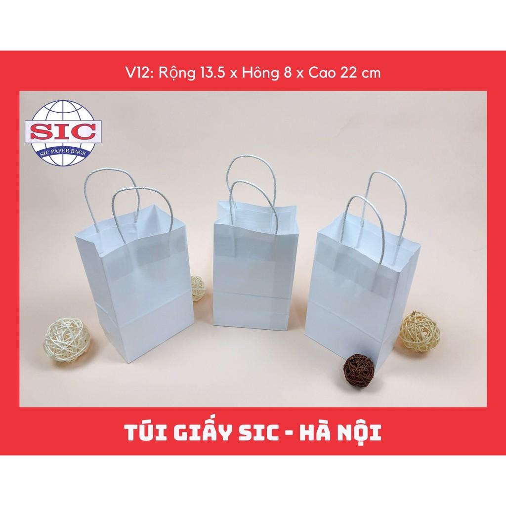 10 CHIẾC TÚI GIẤY KRAFT V12: 13.5x8x22 MÀU TRẮNG CÓ QUAI ( ẢNH THẬT)