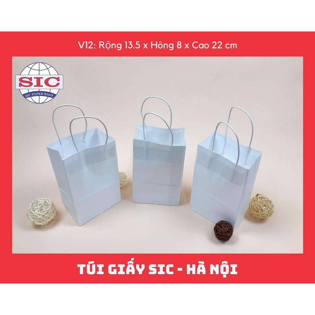 100 CHIẾC TÚI GIẤY KRAFT V12: 13.5x8x22 MÀU TRẮNG CÓ QUAI