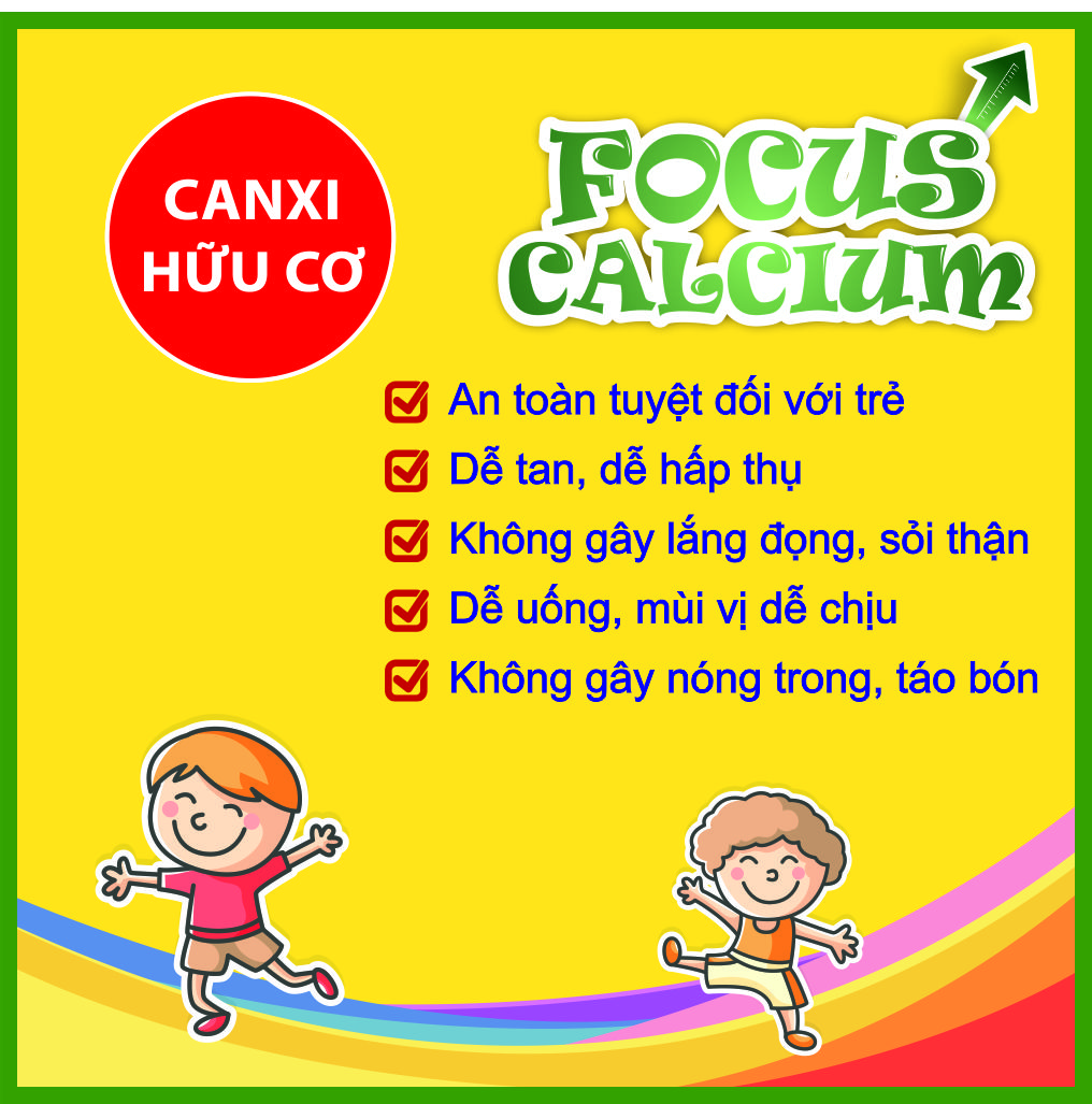 Canxi cho trẻ Focus Calcium - Canxi cho bé dạng nước bổ sung canxi từ tảo biển, vitamin D3 giúp hấp thu   canxi dễ dàng - Hộp 20 ống