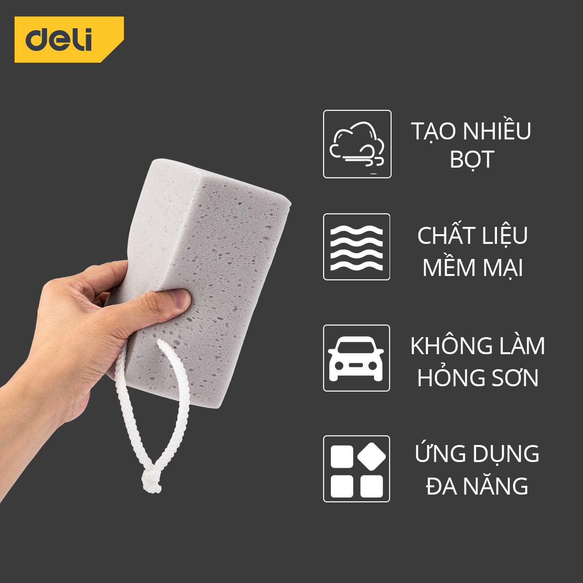 Miếng Bọt Biển Cọ Rửa Đa Năng Deli Cỡ Lớn, Lau Rửa Ô Tô, Xe Máy, Đồ Dùng Gia Đình, Chất Liệu Mềm Mại, An Toàn - DL882002