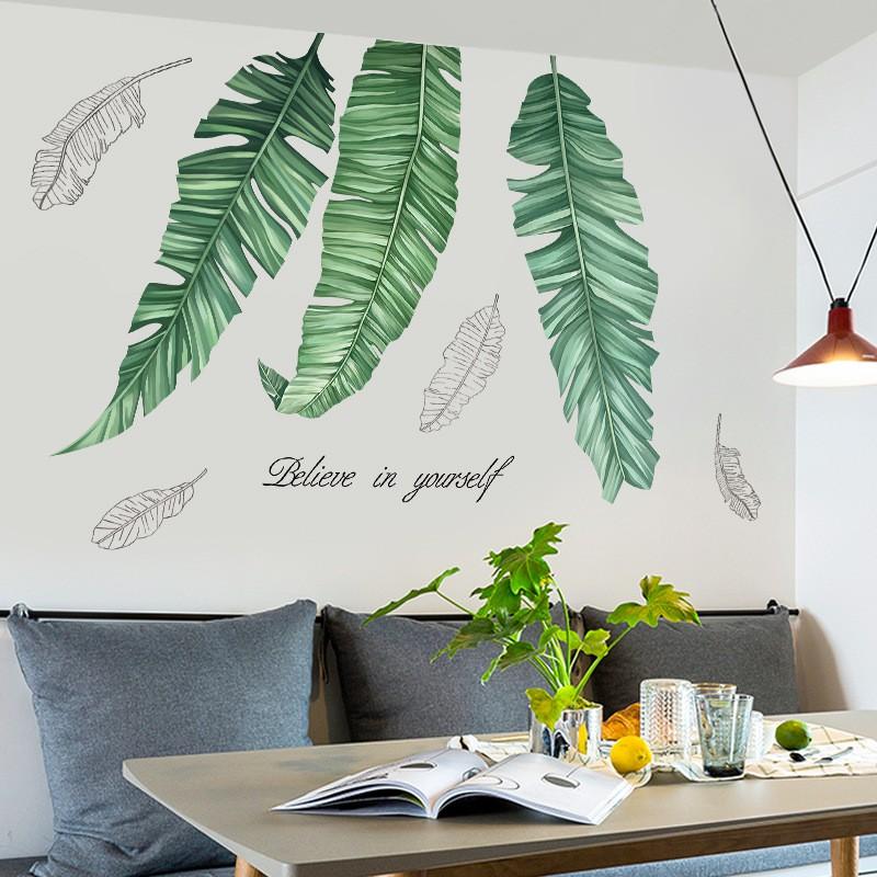 DECAL DÁN TƯỜNG PHONG CÁCH HÀN QUỐC NHIỆT ĐỚI lá xanh 01