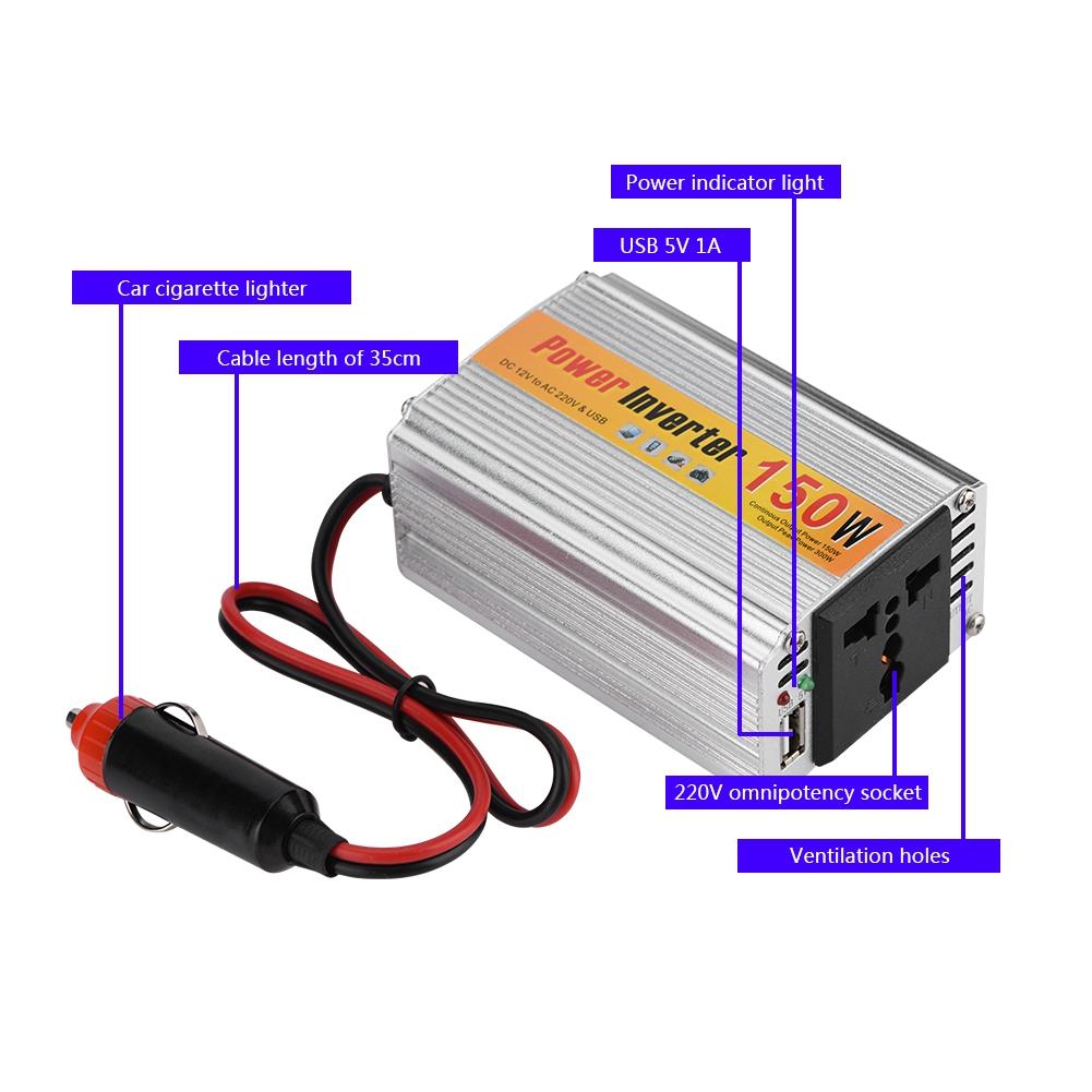 Chuyển nguồn 12v ra 220v 150W cho ô tô - Power Inverter 150w DC 12v to AC 220v