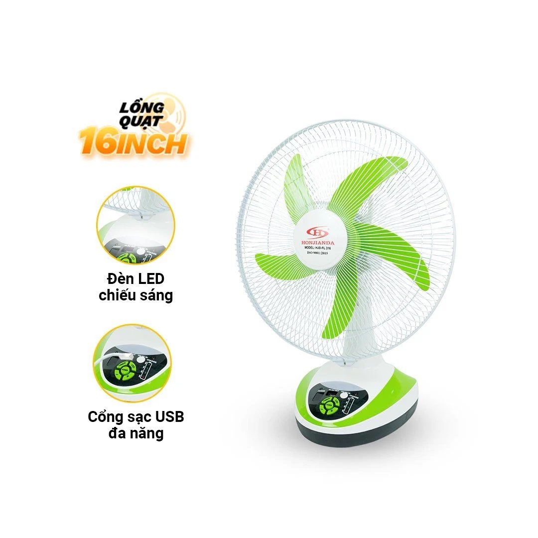 Quạt Sạc Tích Điện Honjianda HJD-FL316 loại 2 bình - Hàng Chính Hãng