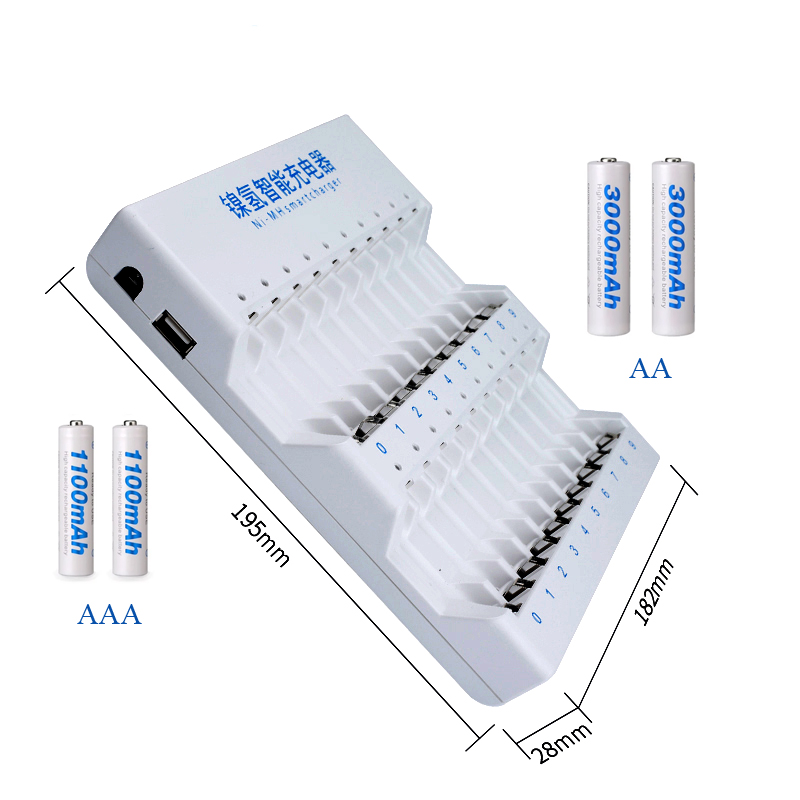 Bộ sạc pin AA/AAA 1.2V cao cấp 20 cổng sạc tự ngắt khi pin đầy