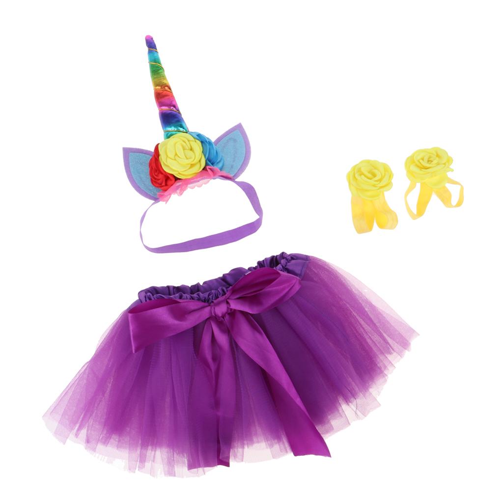 Kid Girls Princess Unicorn Tutu Fancy Dress Party Costume Set Purple