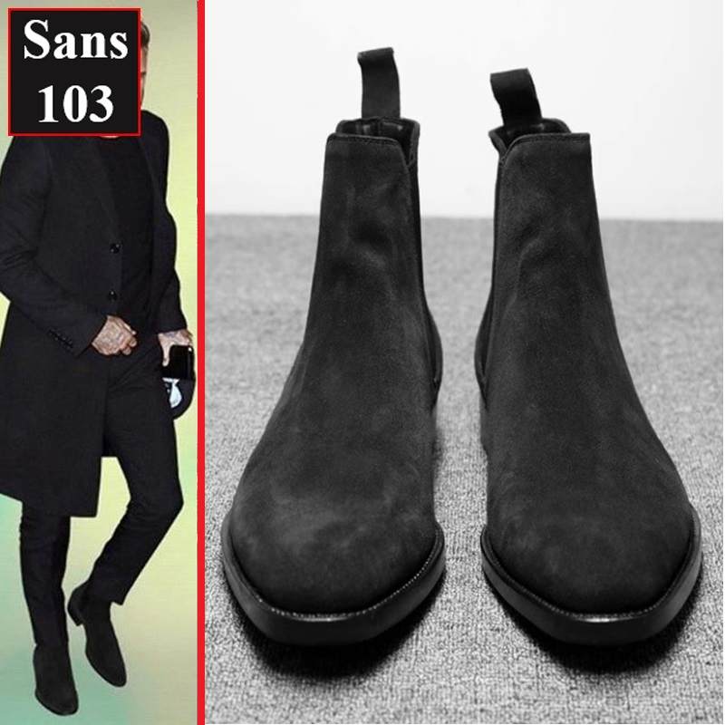 Chelsea boots da lộn nam Sans103 giầy boot cao cổ bốt đen nâu đế cao tăng chiều cao 6cm bigsize lớn 42 43 44 45 46 47 48