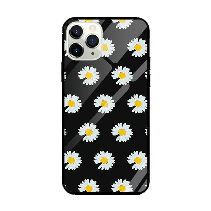 Ốp lưng kính cường lực cho iPhone 11 Pro Max Nền Họa Tiết Hoa Cúc Peace - Hàng Chính Hãng