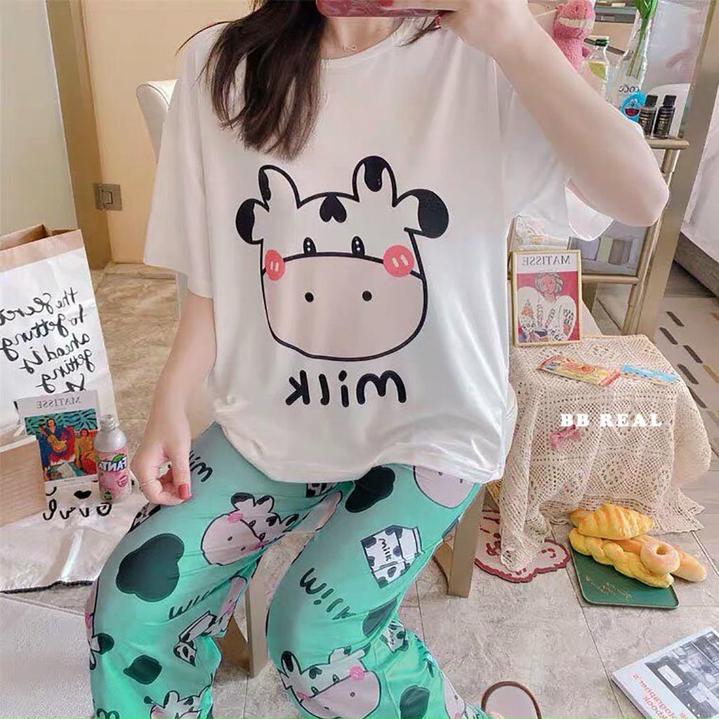 Đồ Bộ Mặc ở Nhà Bộ Đồ Ngủ Nữ Quần Dài Pijama Thun Lạnh Đẹp Freesize Từ 45-55Kg - BB REAL