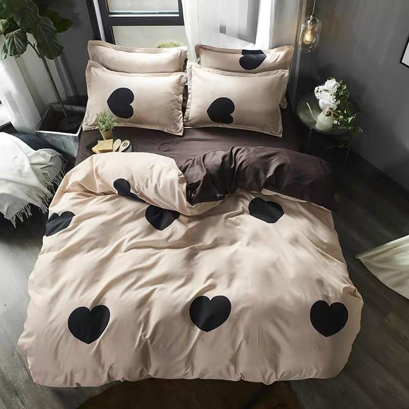 Bộ Chăn Ga Poly Tim Nâu, Mẫu mới về , Vải không phai , Không xù