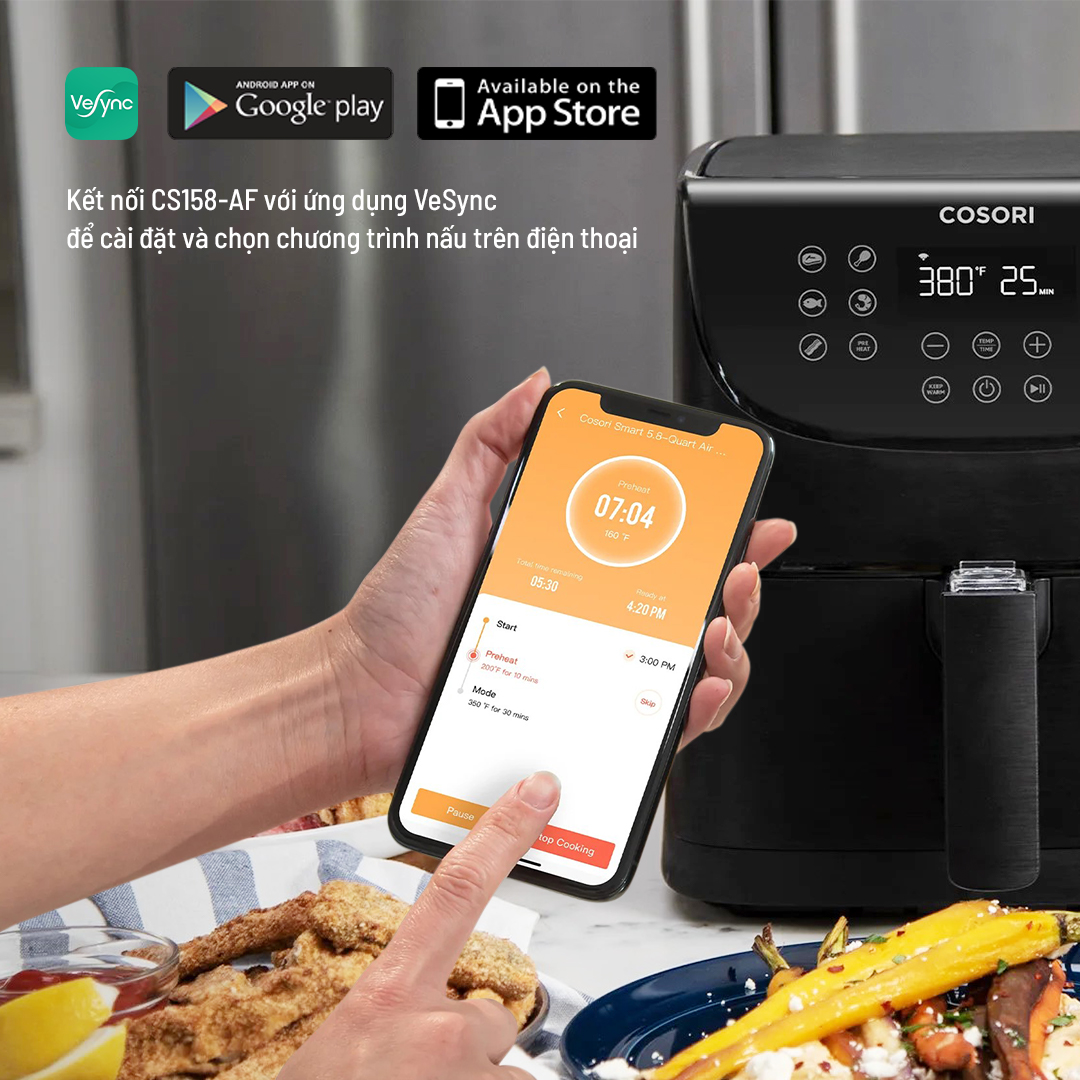 Nồi chiên không dầu Cosori (Air Fryer) CS158-AF 5.5 Lít kết nối Wifi - Hàng chính hãng