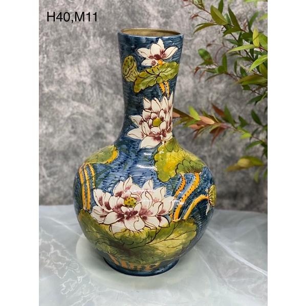 Bình tỏi trưng bày- cắm hoa H39-41cm, men thô vẽ thủ công. Gốm sứ Bát Tràng