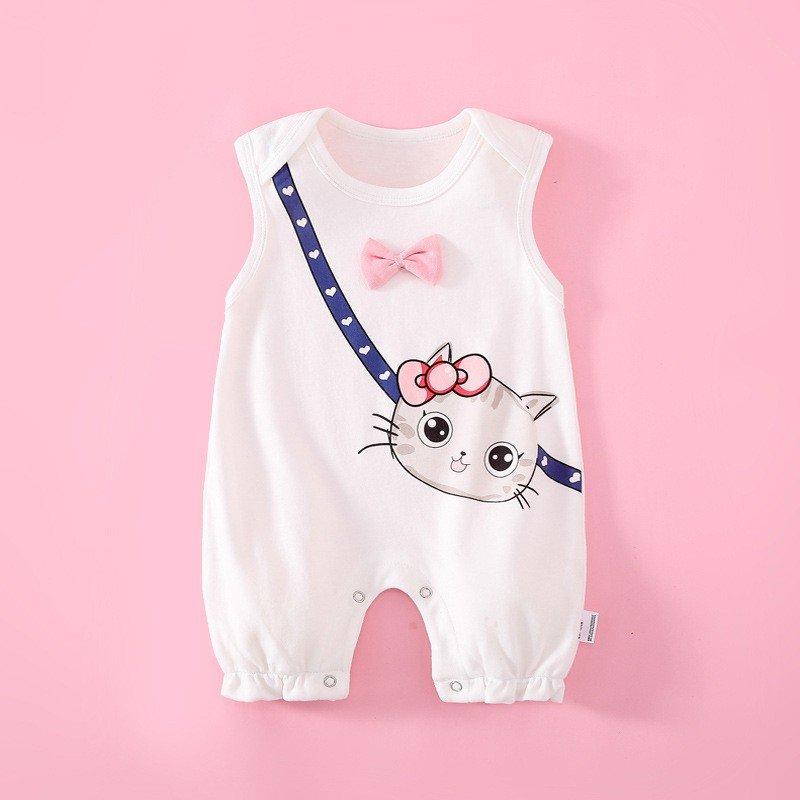 Body Sát Nách cho bé chất Cotton Mềm Mịn quần áo sơ sinh Bé Trai Bé Gái mèo kẹp nơ siêu dễ thương 0 đến 12 tháng