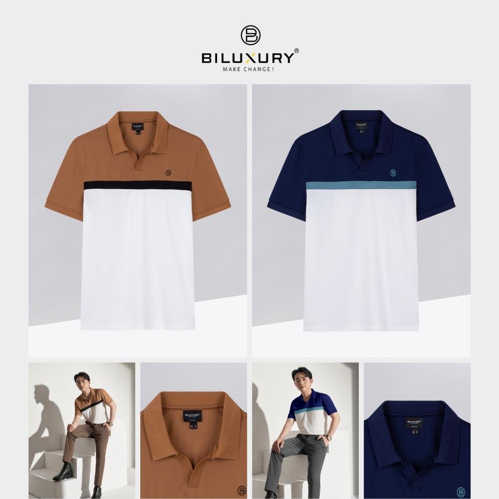 Áo Polo Nam 6APCT008 Biluxury Áo Phông Cổ Bẻ Phối Sọc Ngang Thân Áo Màu Sắc Tinh Tế Hiện Đại