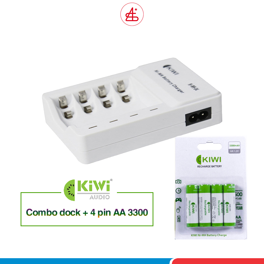 Combo 4 pin sạc AA và dock sạc pin Kiwi 4 cổng