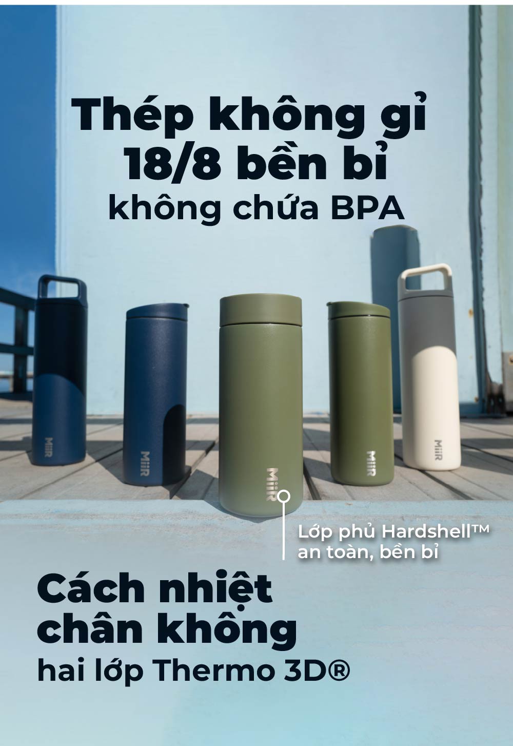 Bình giữ nhiệt MiiR 360 Traveler nắp ấn chống tràn uống từ 4 phía thương hiệu Mỹ nhập khẩu chính hãng