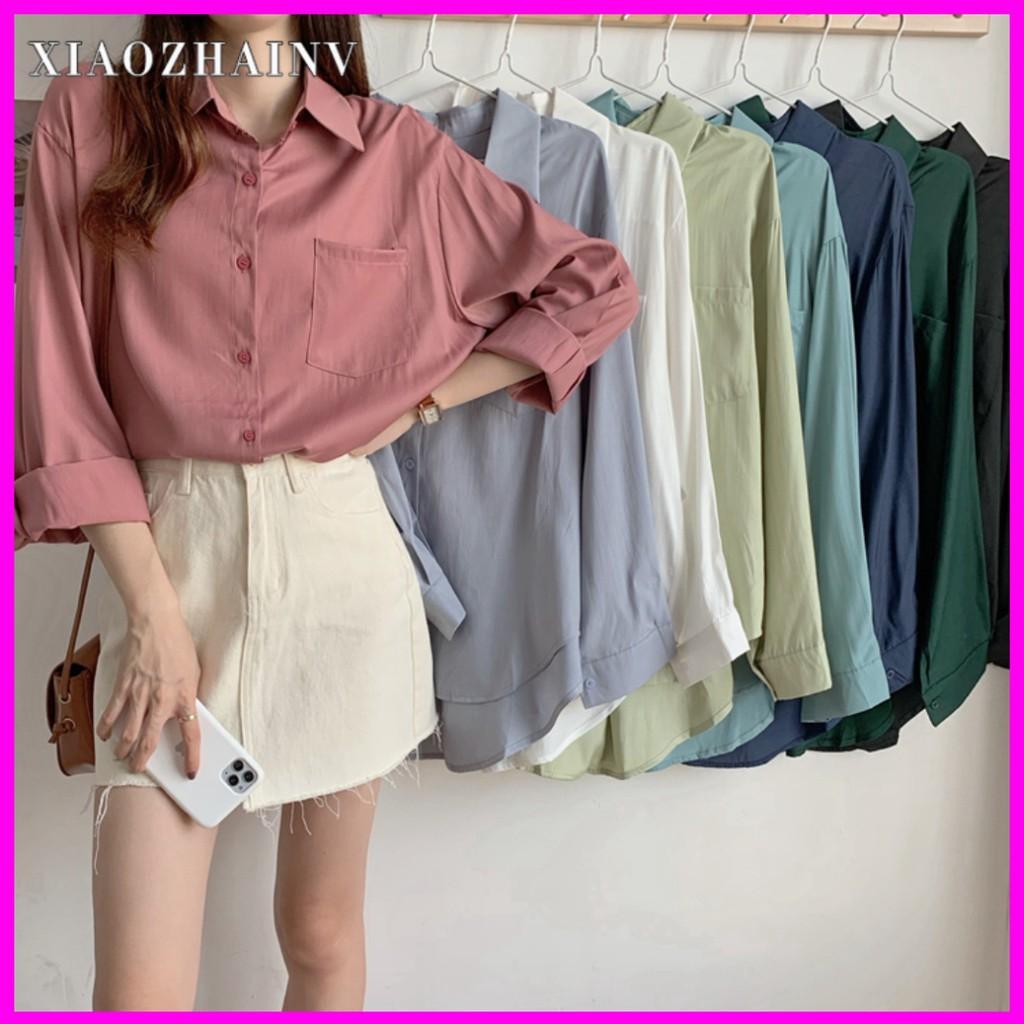 Áo sơ mi cổ polo dài tay dáng rộng thời trang Hàn Quốc loại 1