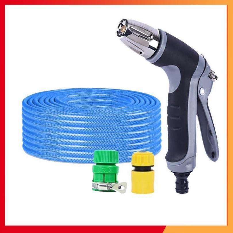 Bộ dây vòi xịt nước rửa xe, tưới cây,tăng áp 3 lần cút nhựa nối nhựa vàng loại 7-10m 206817