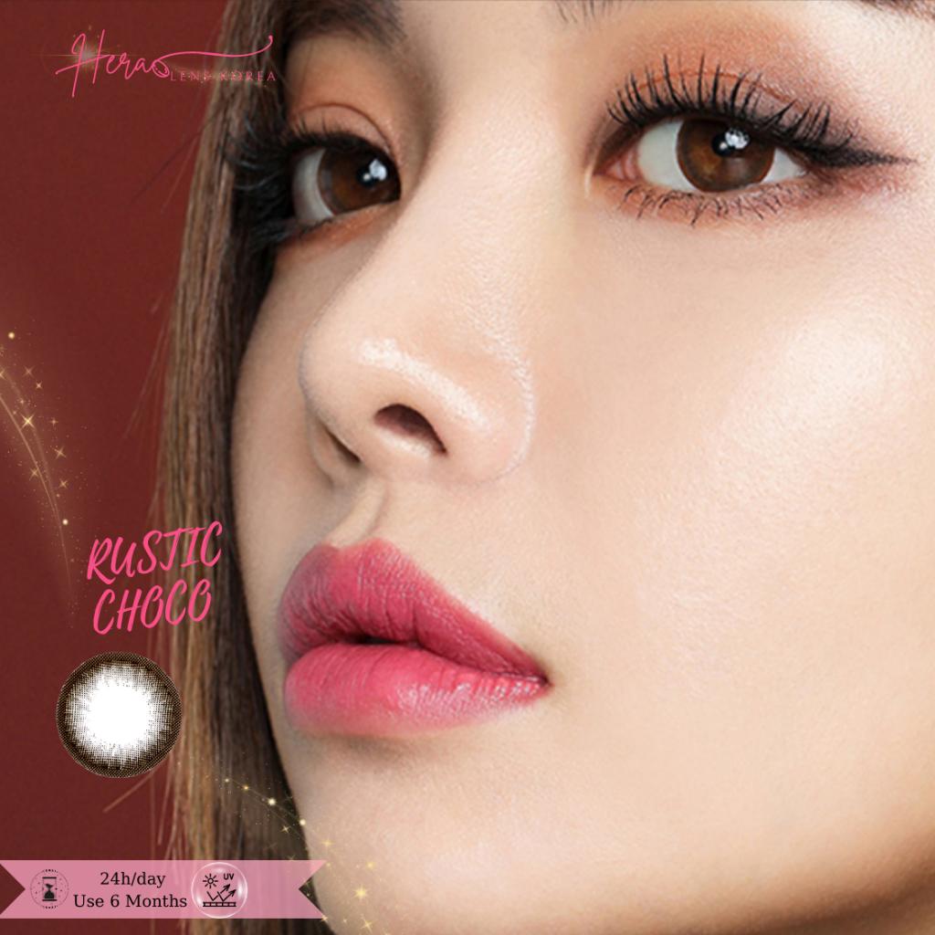 Kính Áp Tròng Hera Nâu Choco Đen 0 - 8 Độ RUSTIC CHOCO Nhập Khẩu Hàn Quốc Lens Cận 6 Tháng