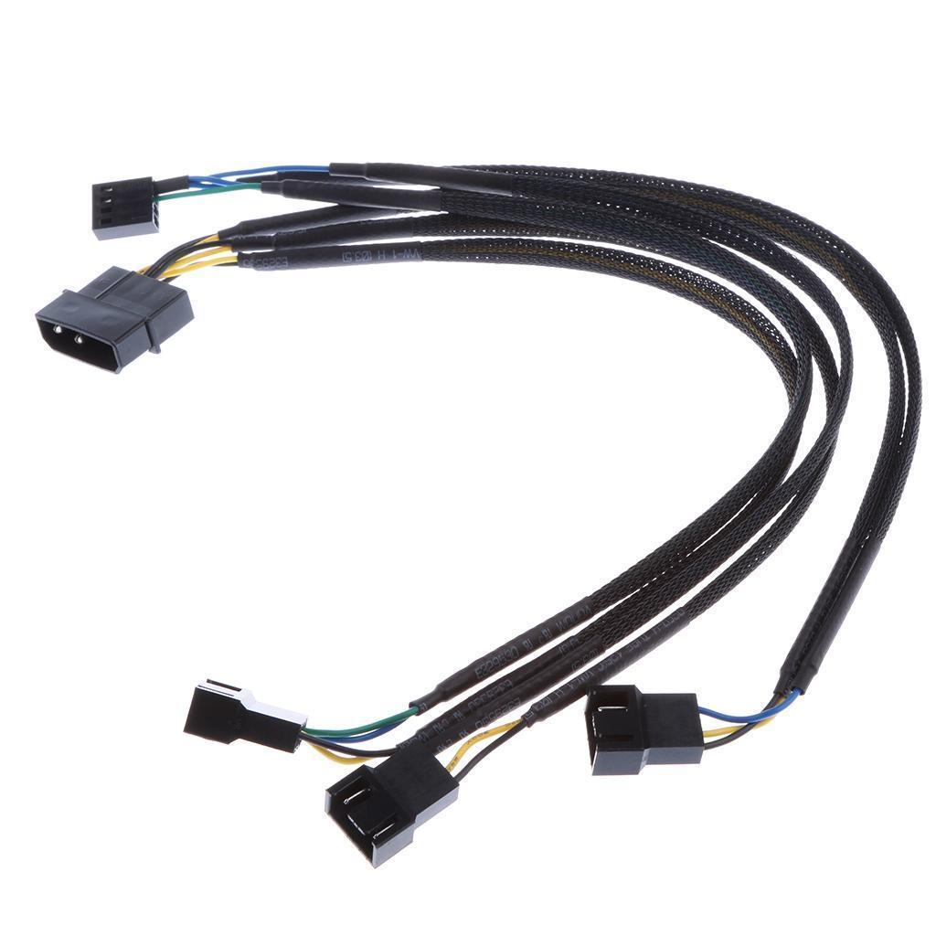 4 Pin Y Fan Power Cable PWM Fan Splitter Lead 1 to 4 Adapter Black Sleeved