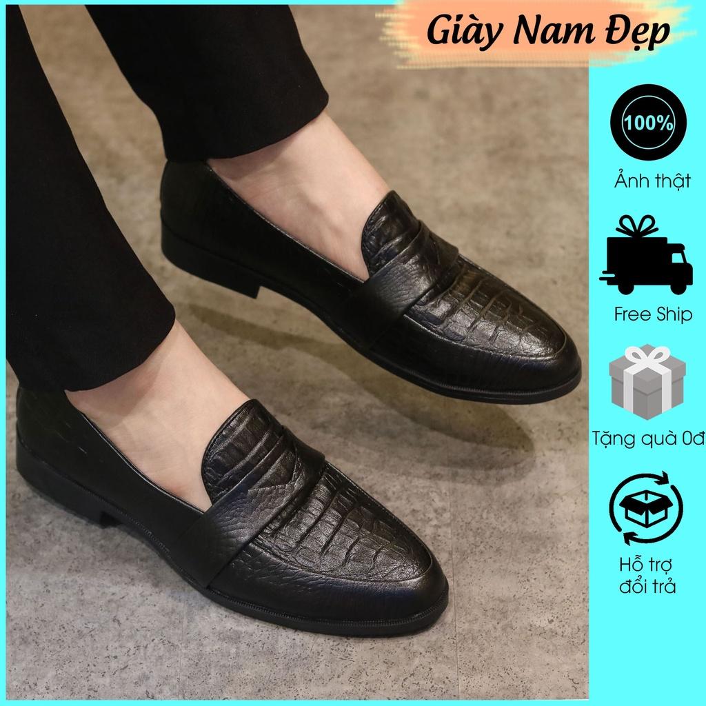 Giày Da Nam Công Sở Giá Rẻ Dập Vân Cá Sấu Mã X091 Màu Đen Giá 199K