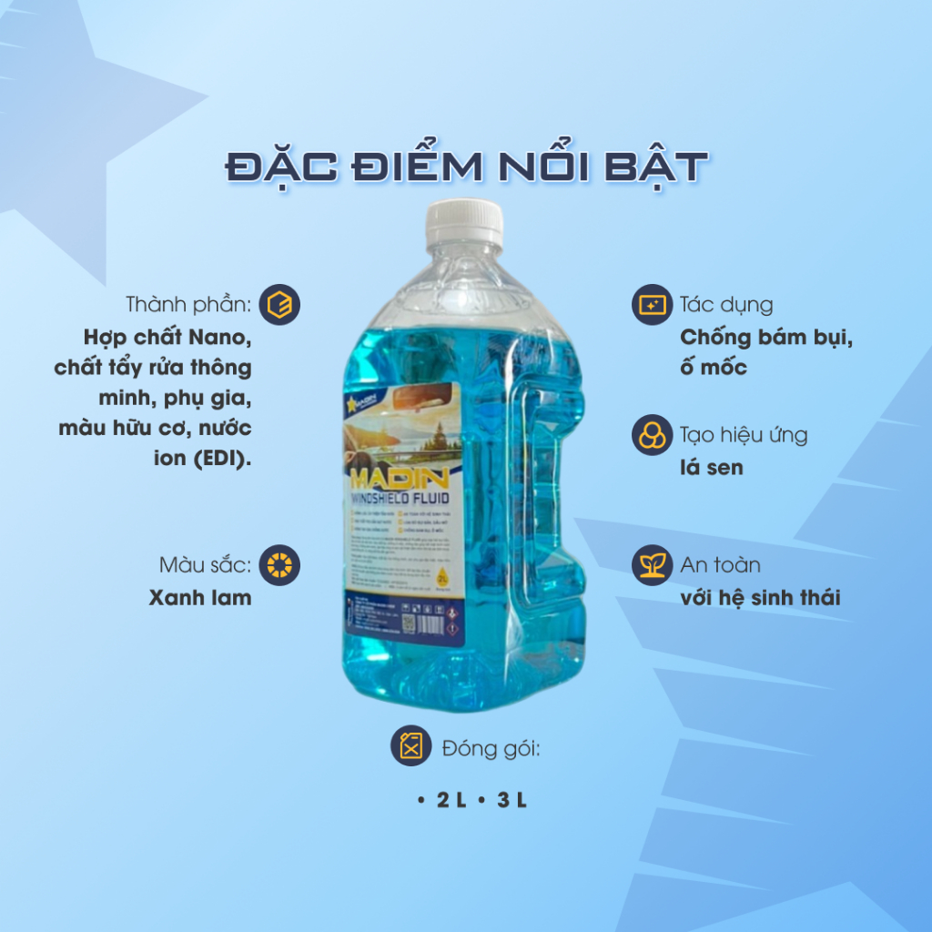 Nước Rửa Kính hữu cơ Ô Tô Madin Windshield Fluid chống bám nước, làm sạch sâu, chống ố mốc