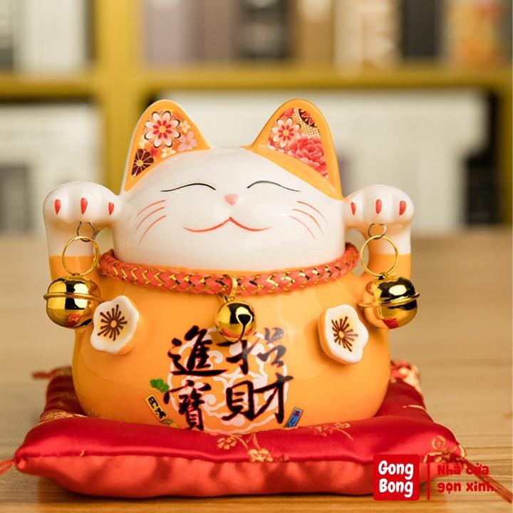 Mèo thần tài bằng sứ có đệm nhung mèo chiêu tài lộc để bàn làm việc oto cửa hàng cho gia chủ