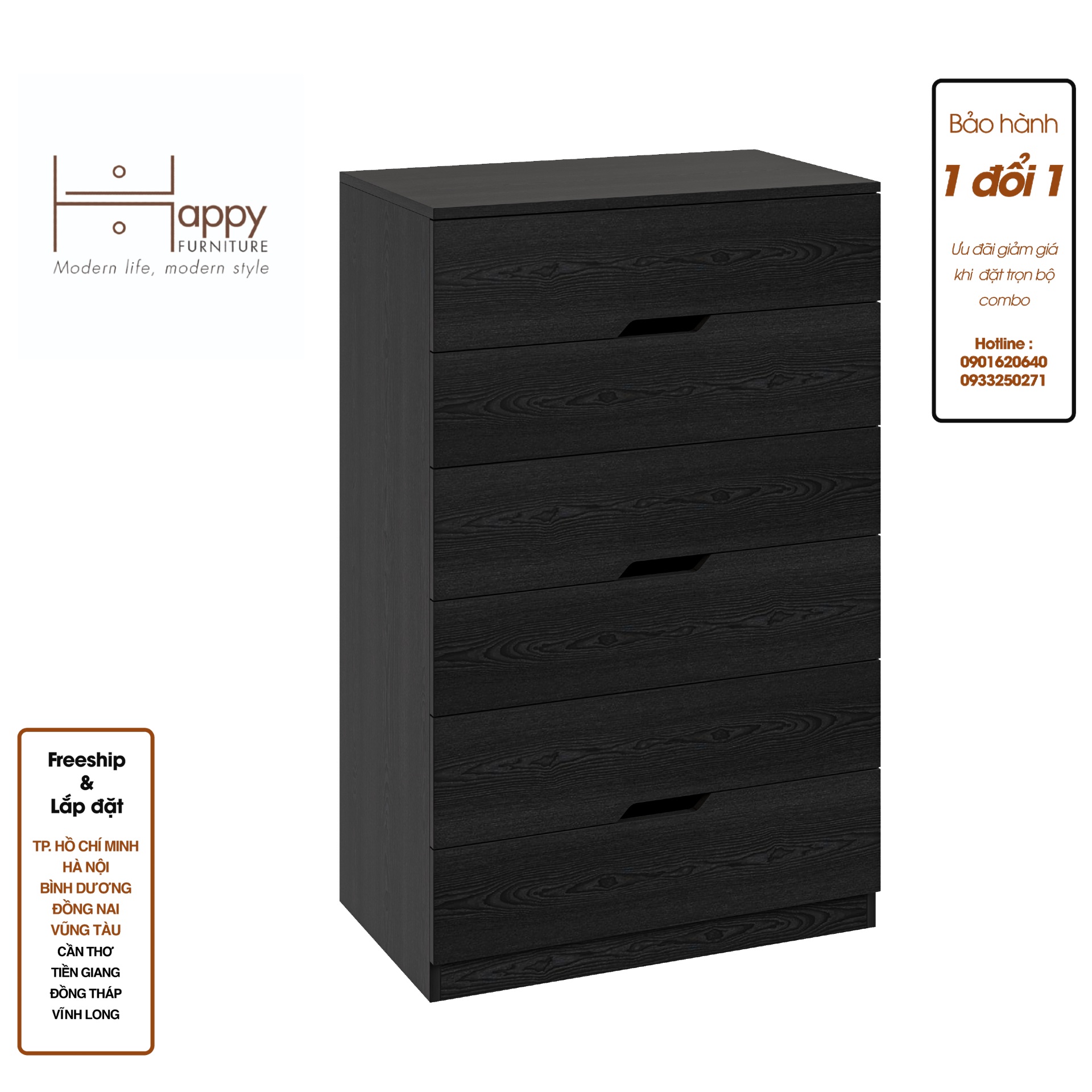 [Happy Home Furniture] DASH , Tủ đựng đồ - 6 ngăn kéo , 76cm x 46cm x 120cm ( DxRxC), THK_054