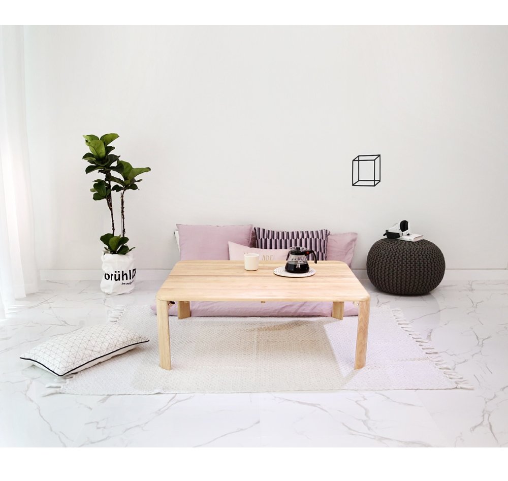 Bàn Trà Bằng Gỗ Cao Su Phong Cách Nhật Bản, Chân Bánh Mì Gấp Gọn