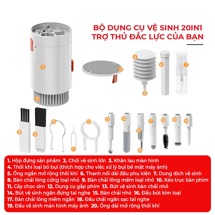 Bộ Dụng Cụ Làm Sạch Bàn Phím Và Tai Nghe Bluetooth Q20 20 Trong 1 Vệ Sinh Siêu Sạch Hàng Nhập Khẩu