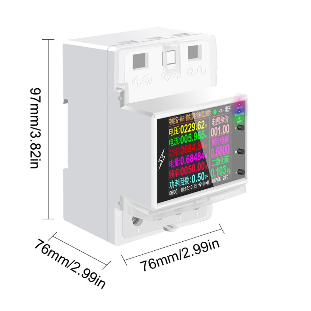 WIFI Version Intelligent 2P Electricity Power Monitor DIN-rail Mounting Multi-energy Alternating Current Meter 2.4 inch LCD Color Screen Mobilephone APP Remote Controlling Device