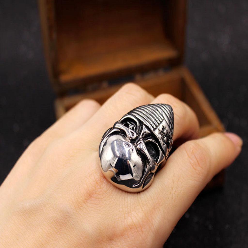 Punk Rock Sliver Evil  Skull Head Finger  American Flag