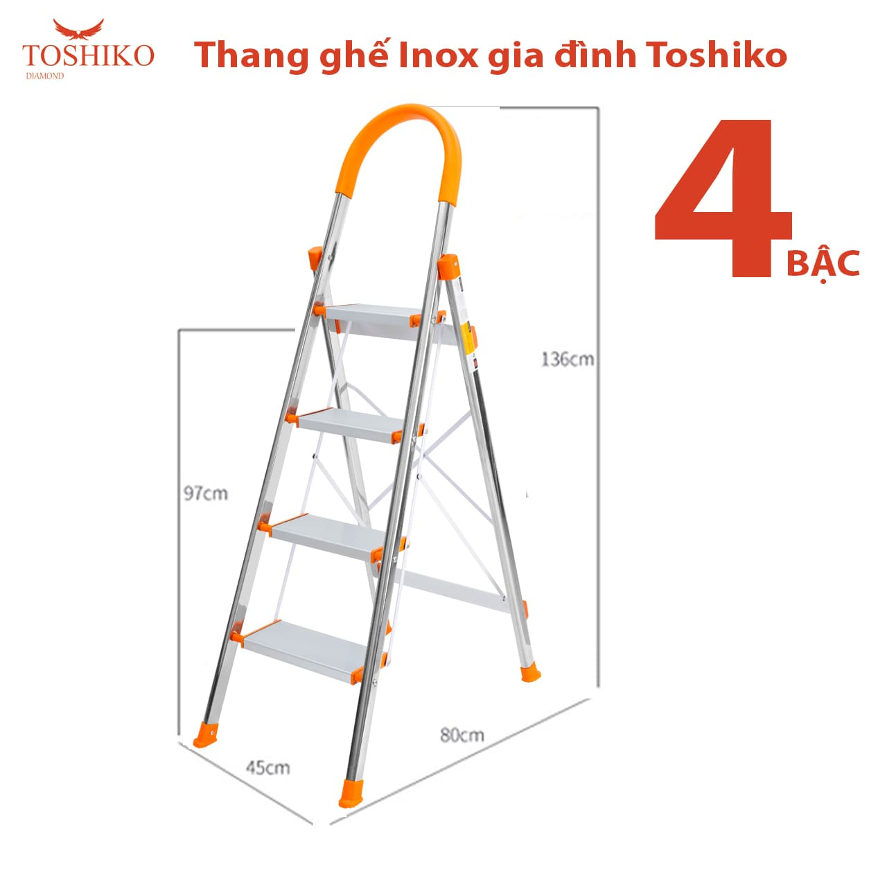 Thang Nhôm Ghế Tay Vịn 3,4,5,6,7 bậc chính hãng Toshiko Nhật Bản Bảo Hành 3 Năm