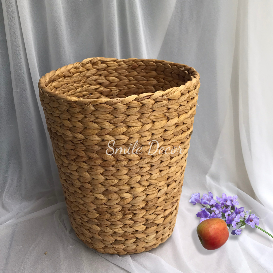 Giỏ mây tròn cao Smile Decor đựng trái cây, đựng dù, ống giấy, trang trí nhà cửa - Round rattan basket with handles for home decor