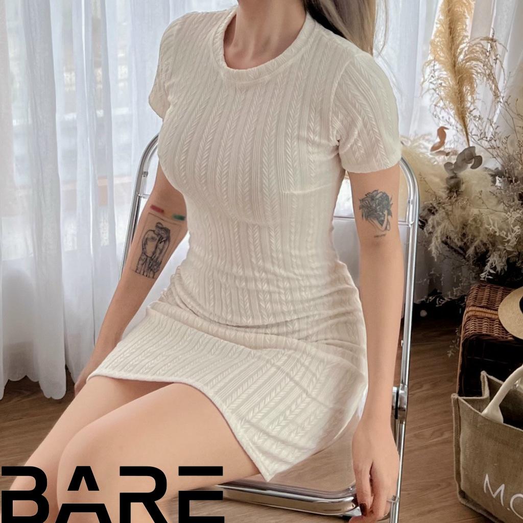 Đầm body nữ cổ tròn tay ngắn Bare Basic form đầm ôm body chất Len Gân Tay Ngắn Ulzzang - ĐO07