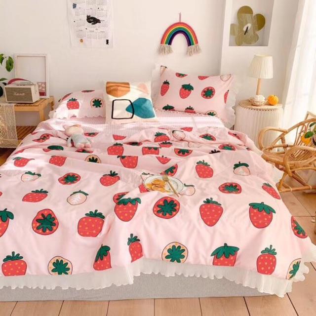 Set Chăn Ga Gối Cotton Hoạt Tính Chăn Trần Sẵn Hàng Nhập Khẩu Cao Cấp 4 Món