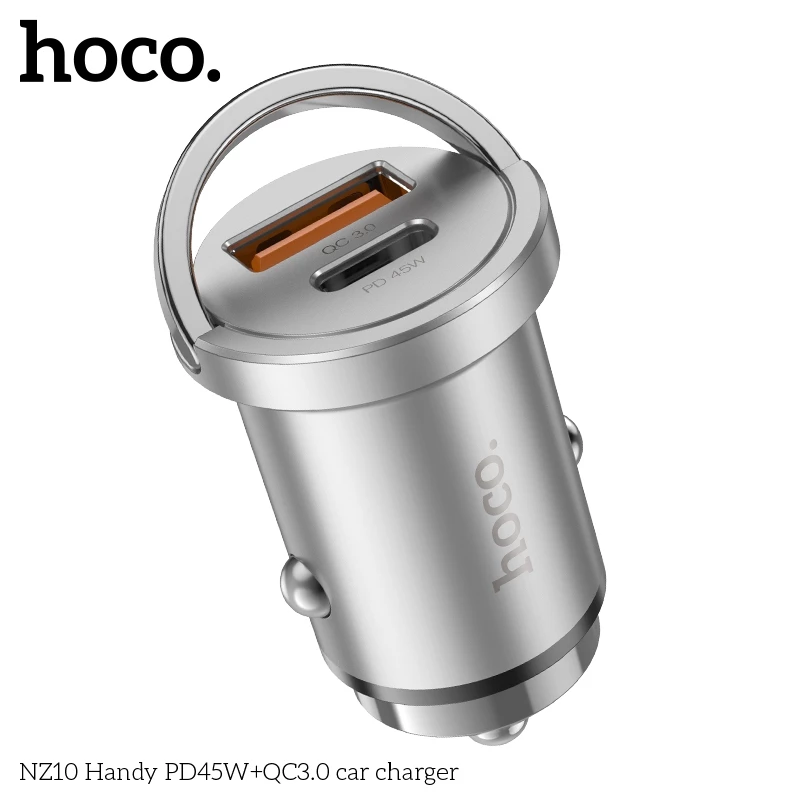 Tẩu sạc 45W 2 cổng (Type C + USB) sạc nhanh cho điện thoại Samsung/ iP/ Xiaomi Hoco NZ10 _ Hàng chính hãng