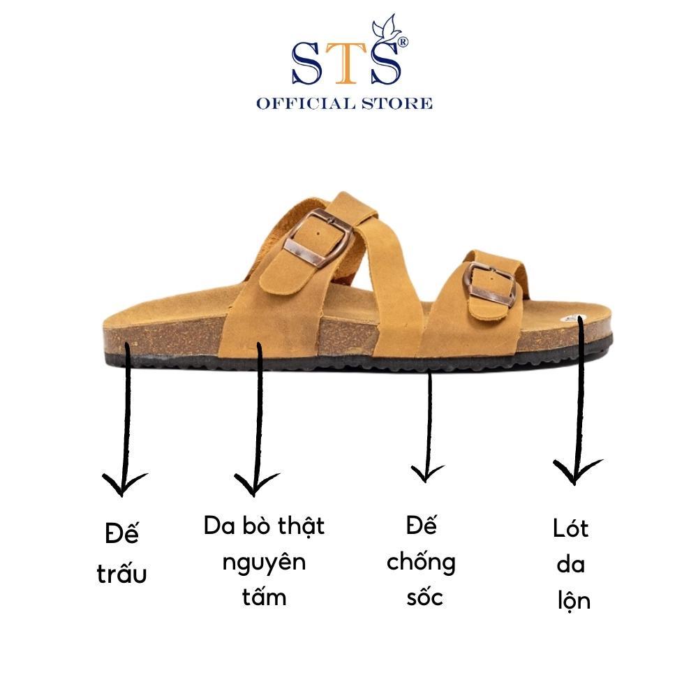 Dép Birken Unisex Nam Nữ Dep quai ngang chéo đế trấu bánh mì thấp DA BÒ THẬT NGUYÊN TẤM siêu bền chống nước nhẹ ST25