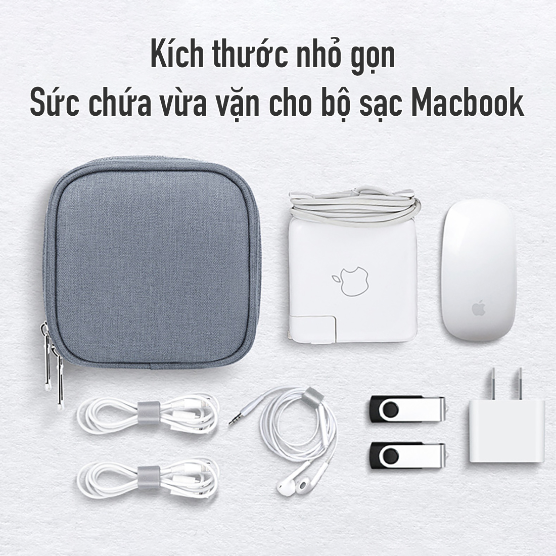 Túi chống sốc nhỏ gọn chuyên đựng bộ sạc cho máy Macbook Pro và chuột, dây cáp