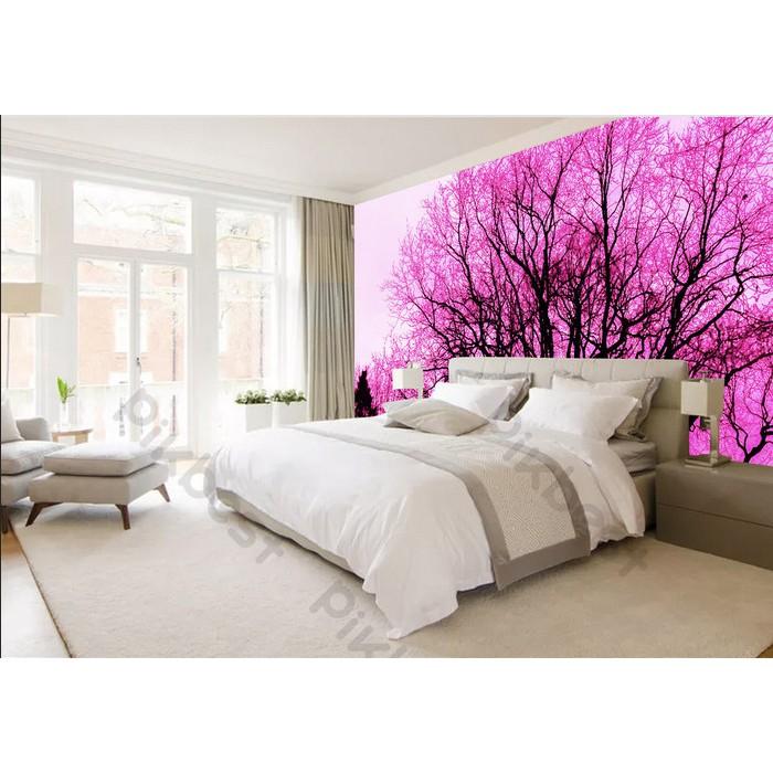 Tranh dán tường Tranh phong thủy vườn hoa màu hồng lãng mạn, tranh dán tường 3d hiện đại MS782885