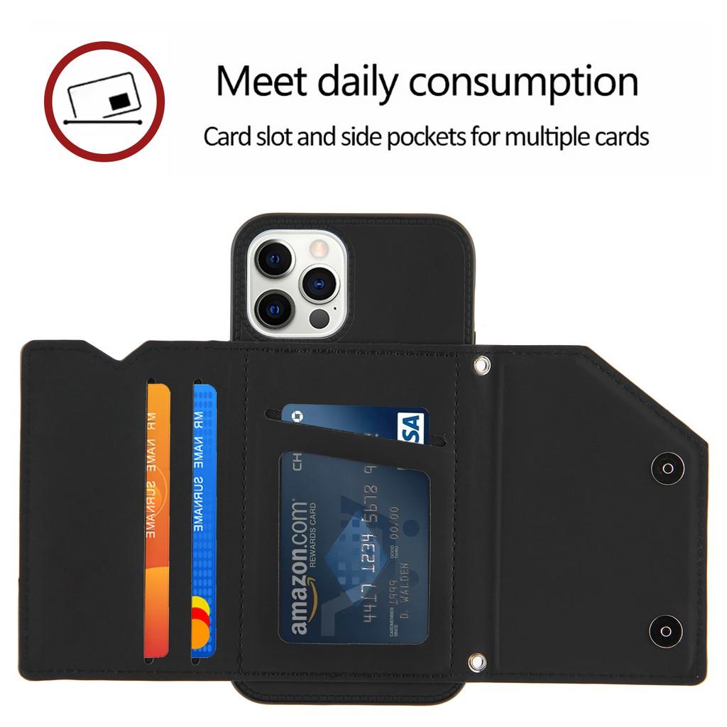 Ốp điện thoại da dạng ví màu trơn có giá đỡ cho iPhone 12 Pro Max 12 Mini iPhone 11 Pro Max XR XS Max 7 8 SE 2020