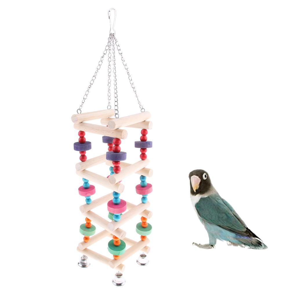Bird Parrot Wooden Stand Perches Toy Hanging Swing Ladder Climb Chewing Toy